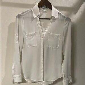 Express White Fitted Button Down Shirt with Notched Collar